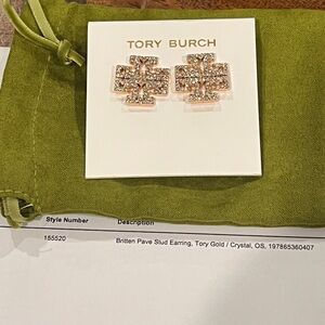 Tory Burch Gold Pave Britten Stud Earrings